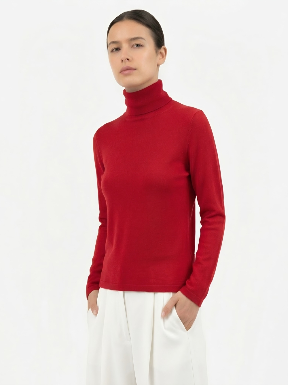 August Silk 100% silk Red knit Sweater turtleneck Lightweight women Fall winter
